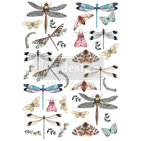 DECOR TRANSFERS® – RIVERBED DRAGONFLIES – TOTAL SHEET SIZE 24″X35″, CUT INTO 2 SHEETS